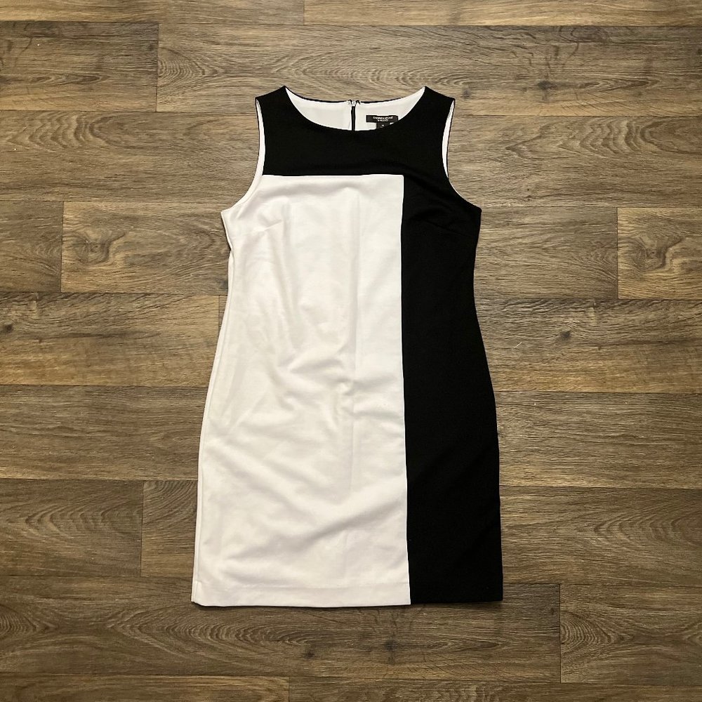 Sleeveless Black and White Colorblock Sheath Dress